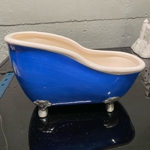 Handpainted Bath Tub Bathroom Decor Blue With Silver Some Paint Chipped See Pics